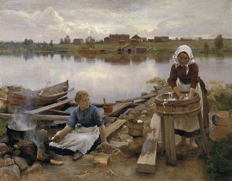 Eero Jarnefelt JaRNEFELT Eero Laundry at the river bank 1889 Sweden oil painting art